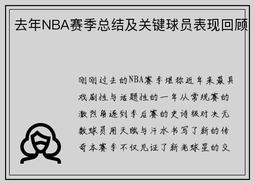 去年NBA赛季总结及关键球员表现回顾
