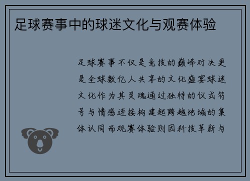 足球赛事中的球迷文化与观赛体验